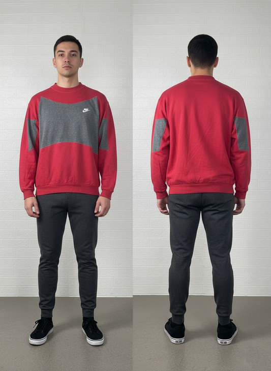 Nike Vintage Colorblock Crewneck Sweatshirt | Red & Grey | Sizes S–XL