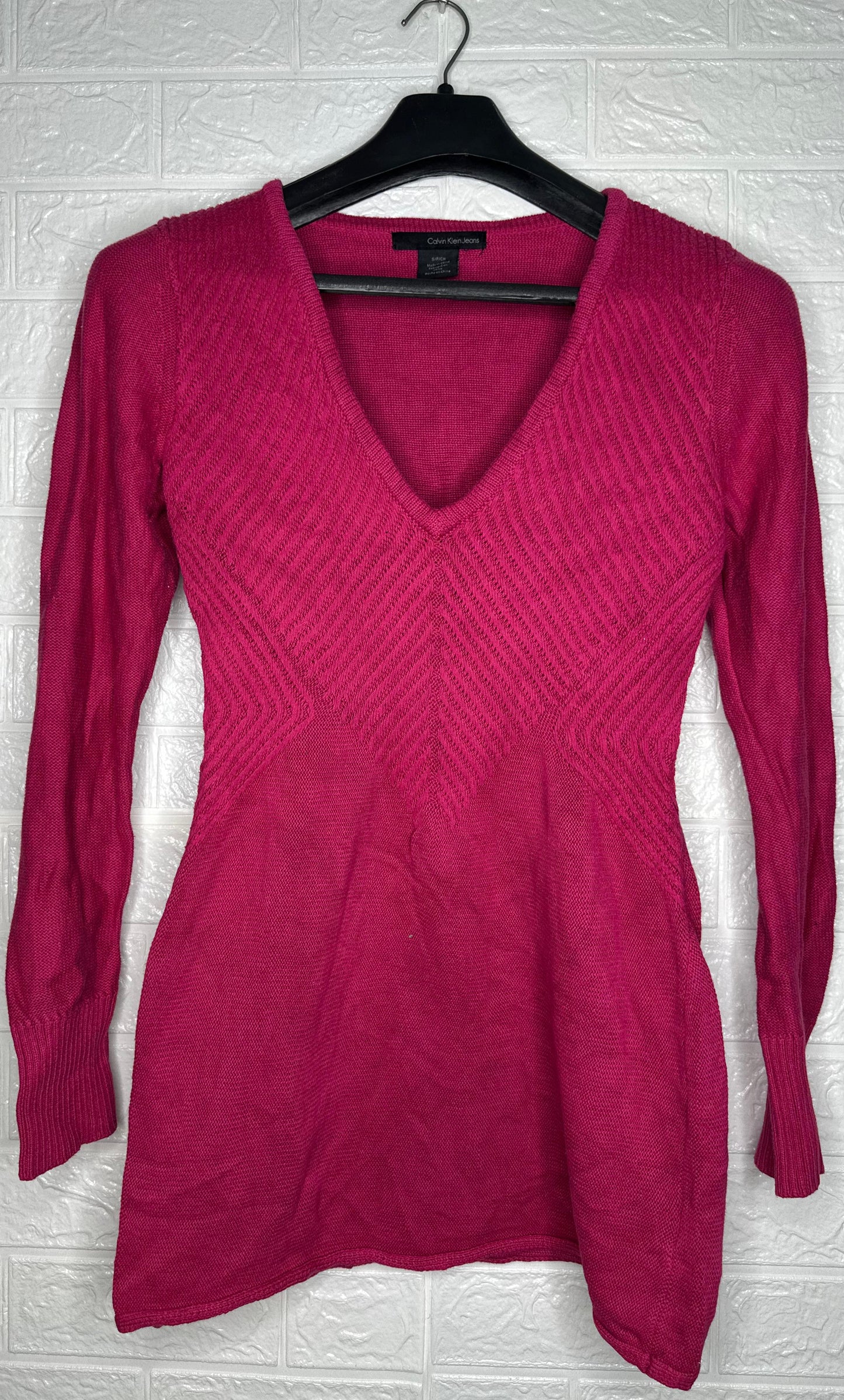 Calvin Klein Jeans Ribbed V-Neck Sweater S - Pink Knit Pullover