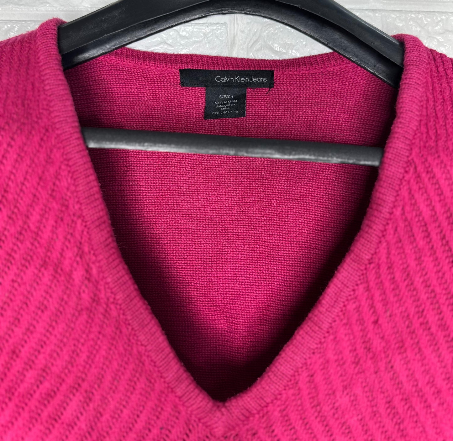 Calvin Klein Jeans Ribbed V-Neck Sweater S - Pink Knit Pullover