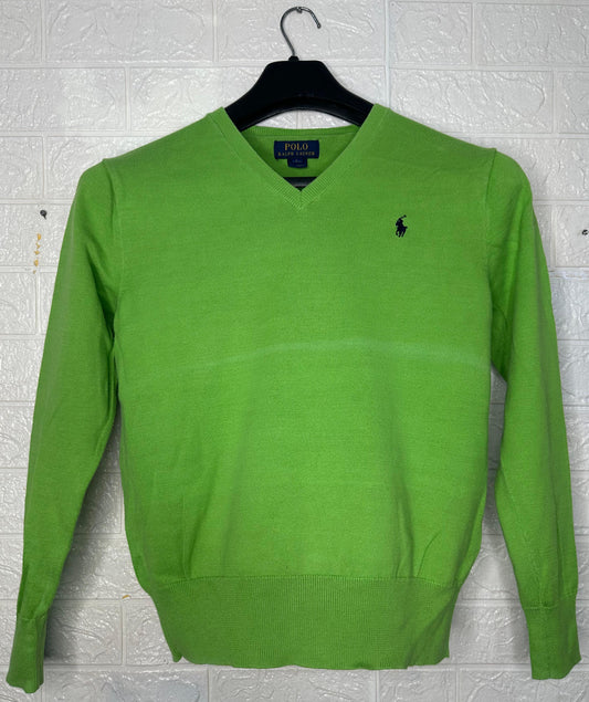 Preloved Polo Ralph Lauren Green Sweater – V-Neck Classic Knit | Size Medium
