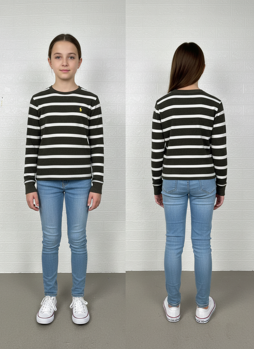 Polo Ralph Lauren Boys’ Striped Long Sleeve Shirt – Black & White, Size Medium (10–12)