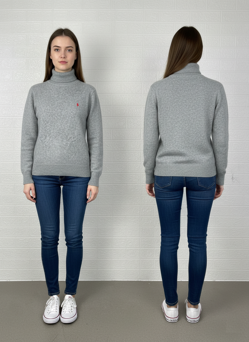 Polo Ralph Lauren Men’s Gray Turtleneck Sweater – Wool Blend Knit, Size Medium