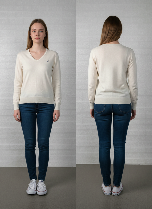 Polo Ralph Lauren Men’s V-Neck Sweater – Cream, Size Medium, Pima Cotton