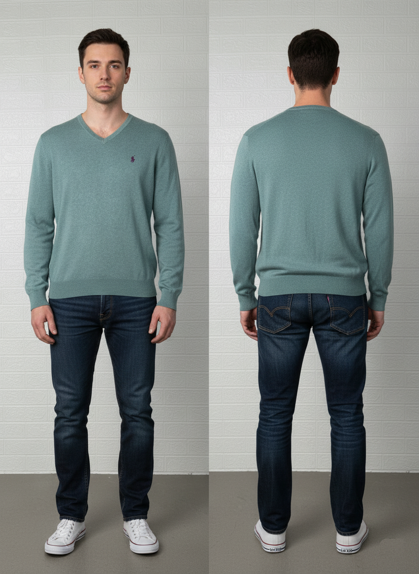 Polo Ralph Lauren Men’s V-Neck Sweater – Green, Size Medium, Pima Cotton