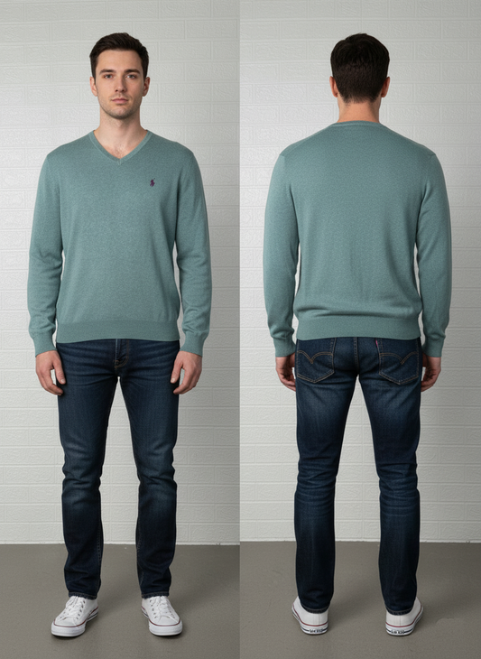 Polo Ralph Lauren Men’s V-Neck Sweater – Green, Size Medium, Pima Cotton