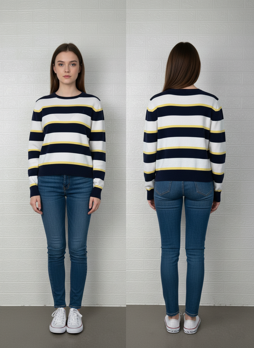 Polo Ralph Lauren Striped Crewneck Sweater – Navy, White & Yellow – Men’s Size M