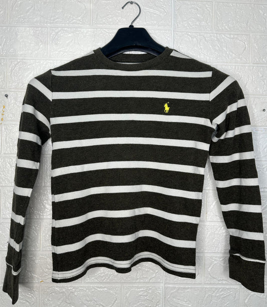 Polo Ralph Lauren Boys’ Striped Long Sleeve Shirt – Black & White, Size Medium (10–12)