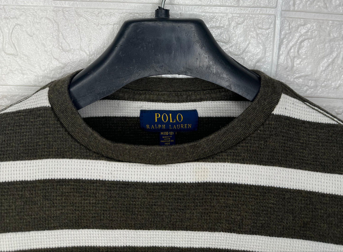 Polo Ralph Lauren Boys’ Striped Long Sleeve Shirt – Black & White, Size Medium (10–12)