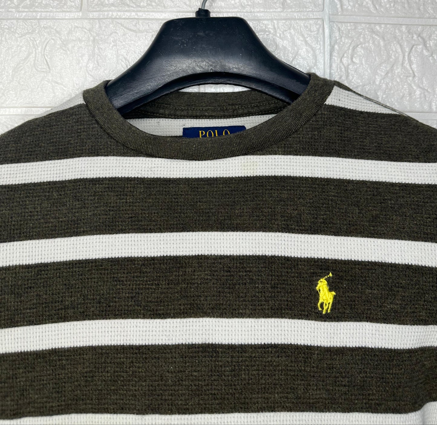 Polo Ralph Lauren Boys’ Striped Long Sleeve Shirt – Black & White, Size Medium (10–12)