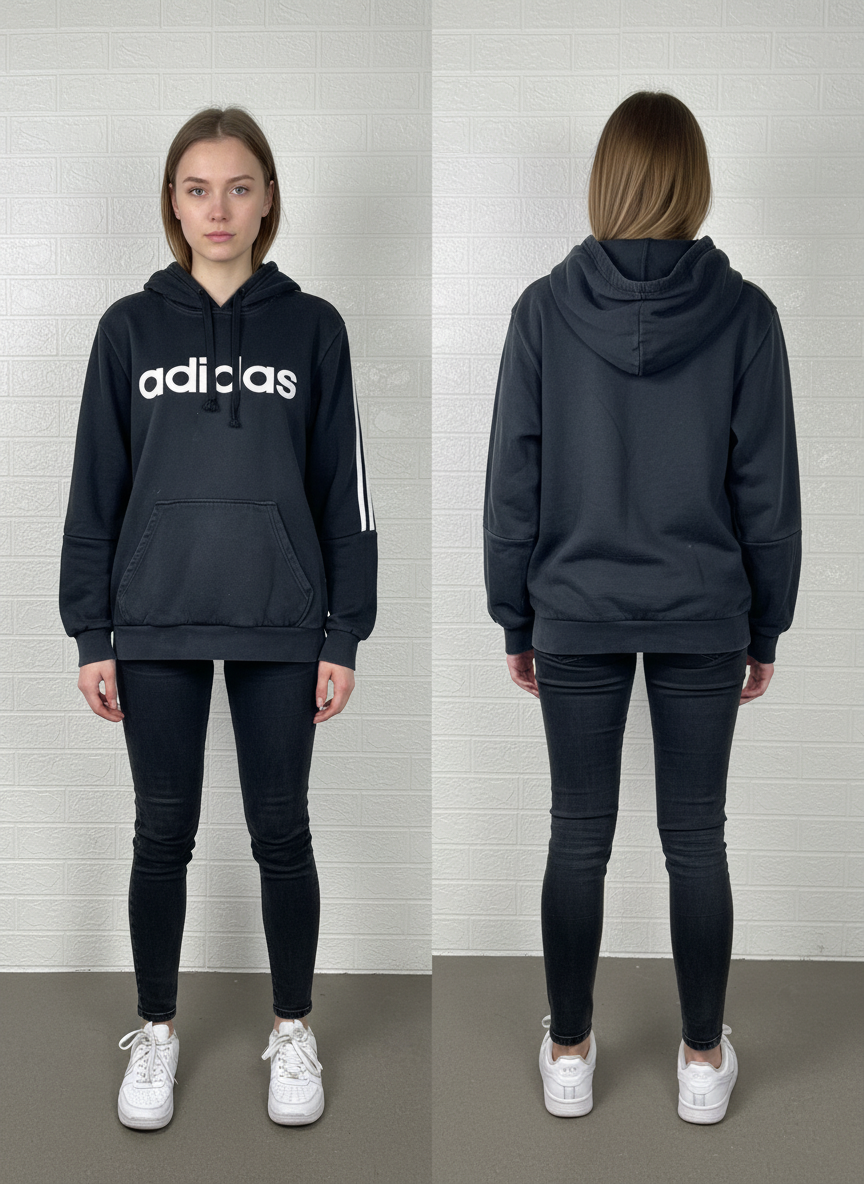 Preloved Adidas Black Pullover Hoodie – Size Small – Logo Print