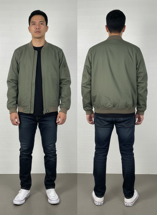 Preloved Dickies Men’s Bomber Jacket – Olive Green Workwear Style, Size X-Large
