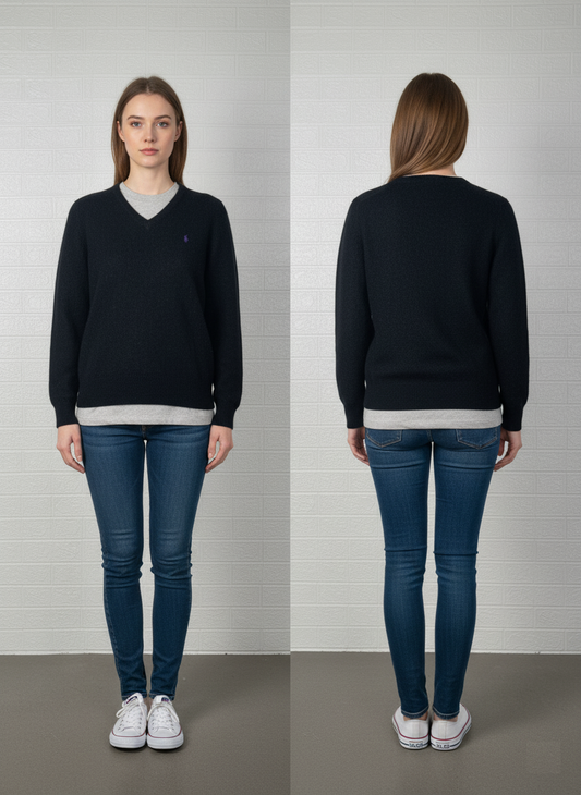 Preloved Polo Ralph Lauren Black Wool Sweater – 100% Lambswool | Size Large