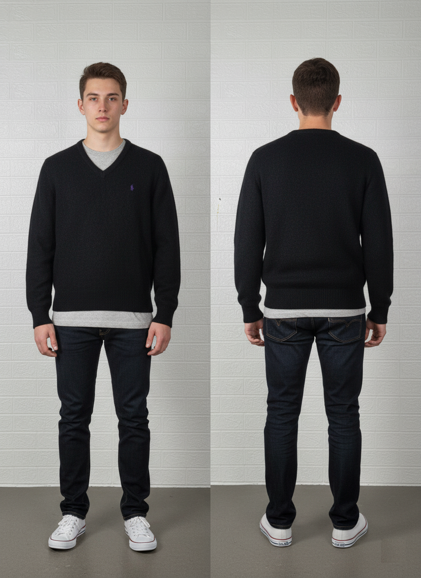 Preloved Polo Ralph Lauren Black Wool Sweater – 100% Lambswool | Size Large