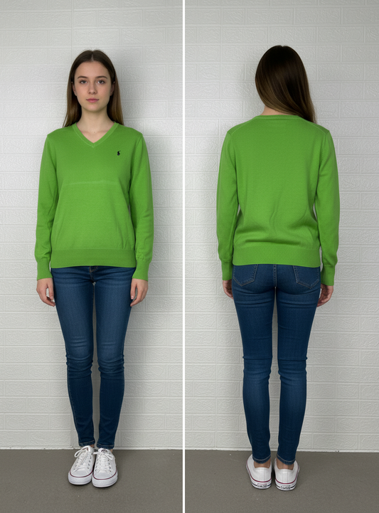 Preloved Polo Ralph Lauren Green Sweater – V-Neck Classic Knit | Size Medium