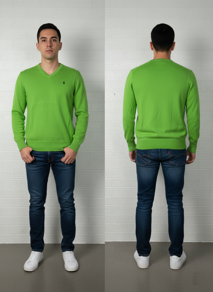Preloved Polo Ralph Lauren Green Sweater – V-Neck Classic Knit | Size Medium
