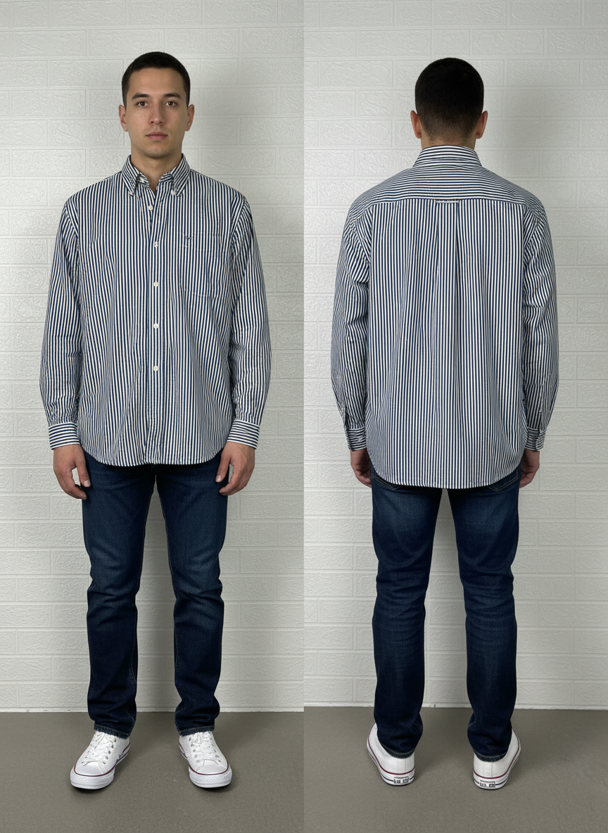 Preloved Tommy Hilfiger Men’s Black & White Checked Shirt – Custom Fit, Size XL