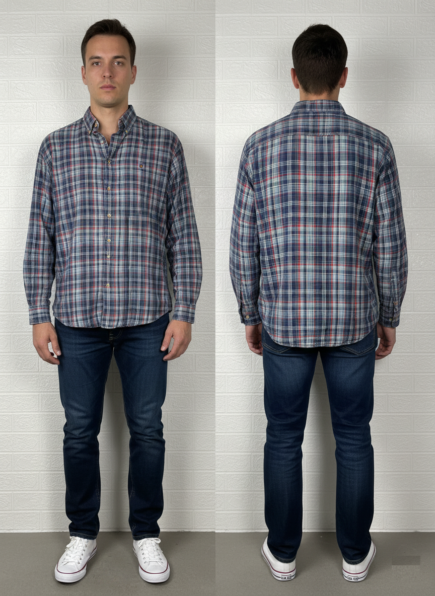 Preloved Tommy Hilfiger Men’s Checkered Shirt – Custom Fit, Size Extra Large