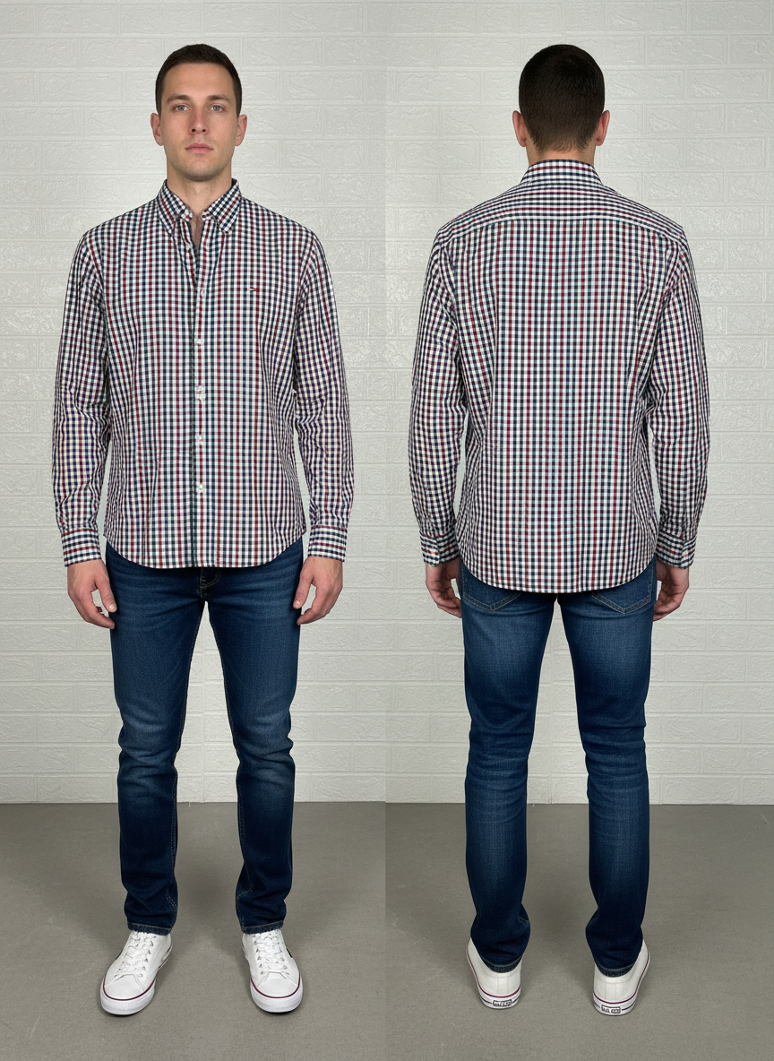 Preloved Tommy Hilfiger Men’s Checkered Shirt – Custom Fit, Size XL