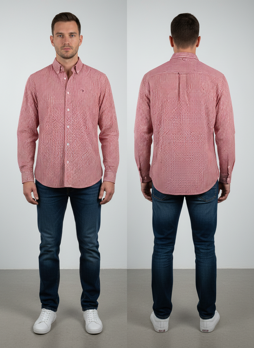 Preloved Tommy Hilfiger Men’s Red Checked Shirt – Custom Fit, Size Large