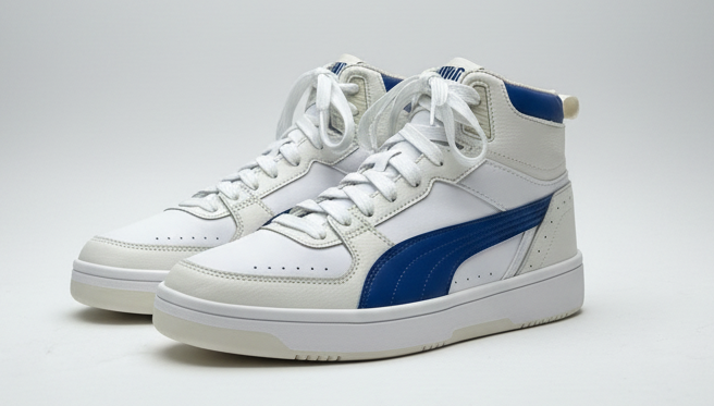 Puma Soft White & Blue High-Top Sneakers – Men’s Size UK 10.5