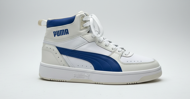 Puma Soft White & Blue High-Top Sneakers – Men’s Size UK 10.5