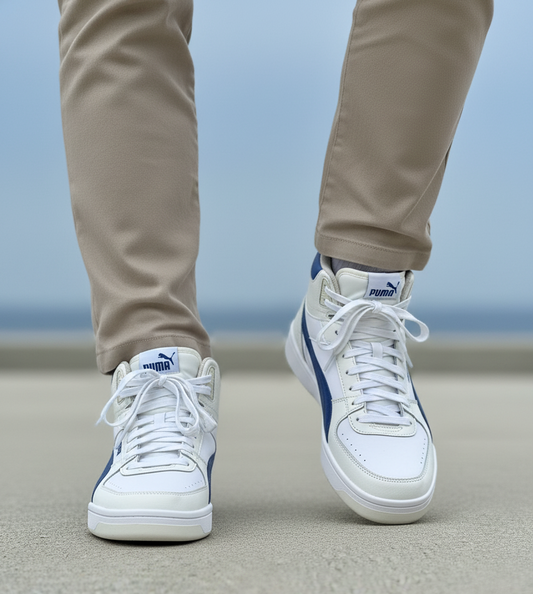 Puma Soft White & Blue High-Top Sneakers – Men’s Size UK 10.5