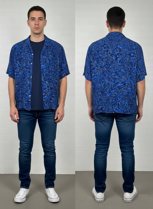 Red Herring Men’s Shirt – Blue Abstract Printed Short Sleeve XXL Size