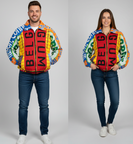 Upcycled Rework Football Scarf Jacket – Handmade Patchwork Streetwear Coat – Soccer Fan Vintage Style – Size Large