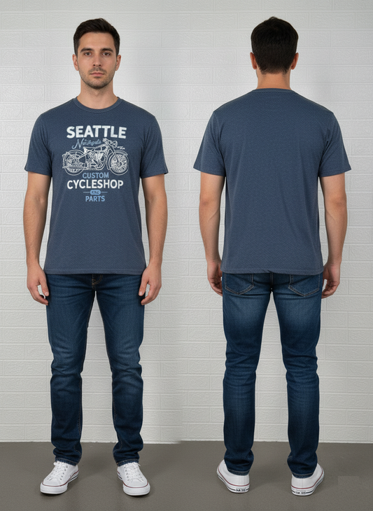 Seattle Cycle Shop Graphic T-Shirt | Size XL | Vintage Motorcycle Print Tee | Custom Parts Garage Style | Biker Streetwear Shirt