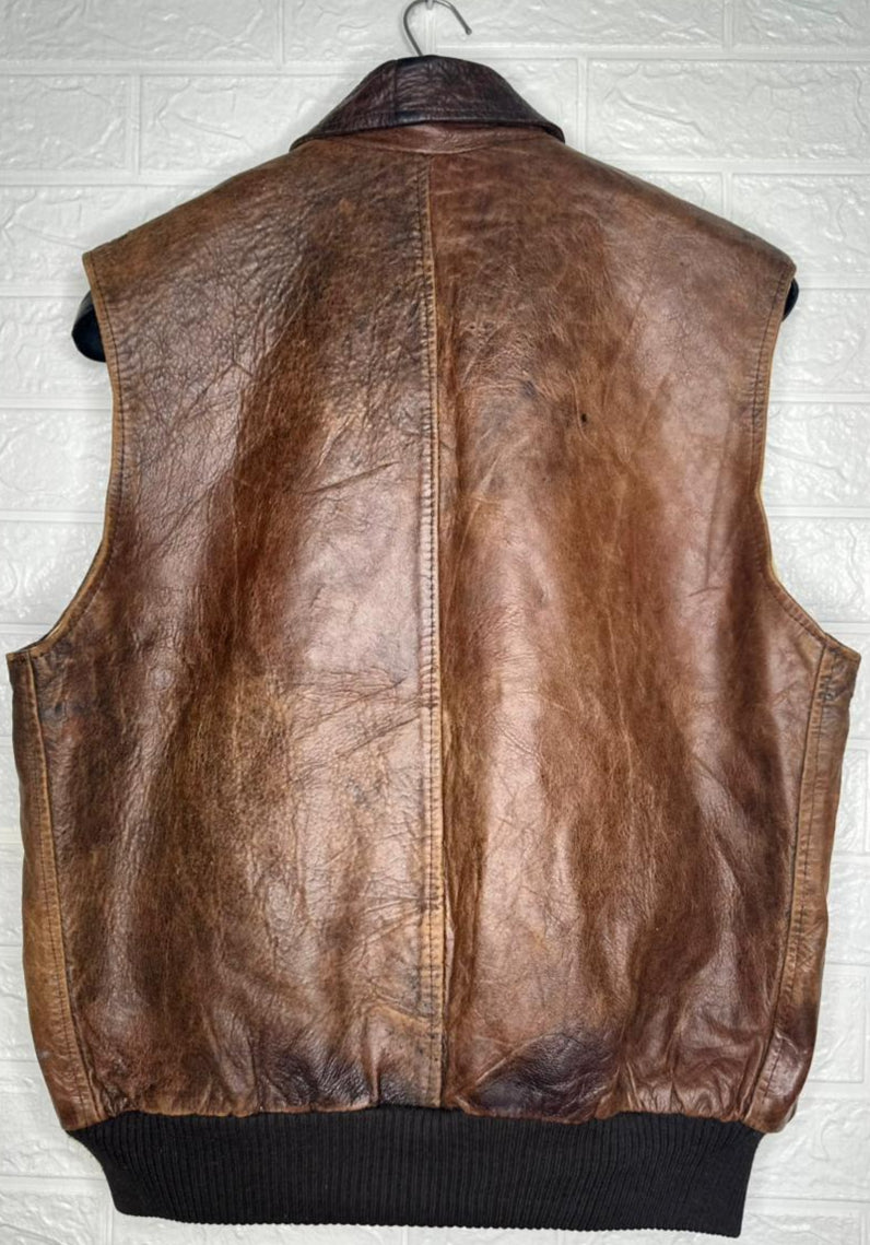 Men's Black Leather Vest – Worn Out Cowboy Style, Medium