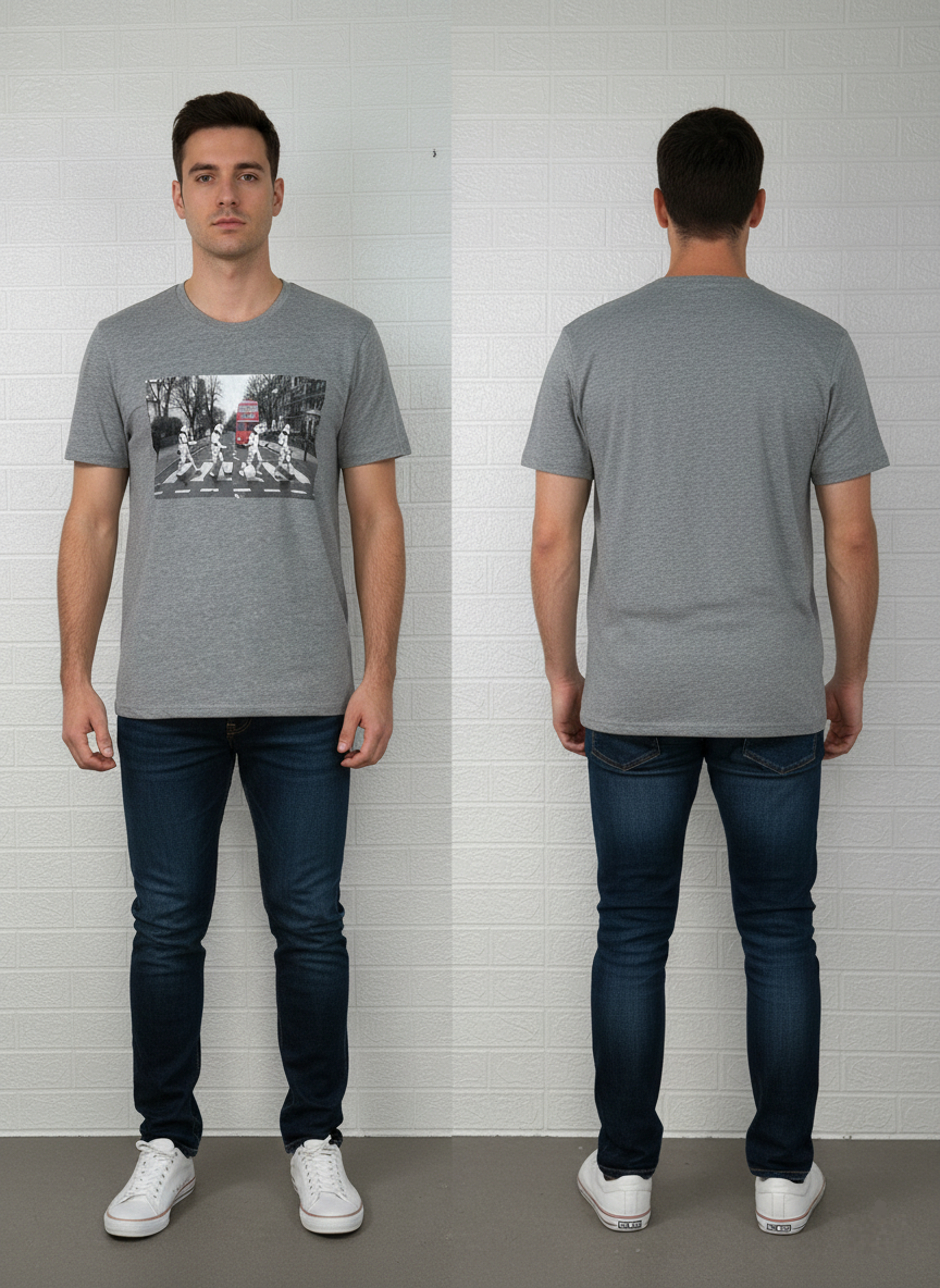 Stormtroopers Abbey Road Graphic T-Shirt | Star Wars Parody Tee | XL Grey Funny Crossover Shirt