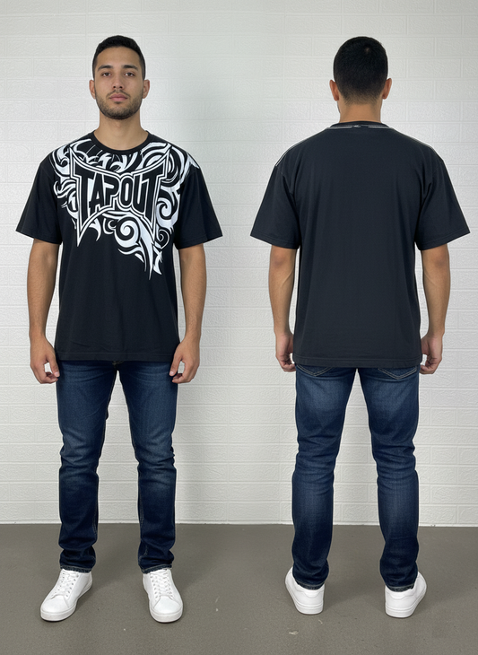 Tapout MMA Graphic T-Shirt | Black Tribal Print Tee | Hardcore Fightwear | Size XXL