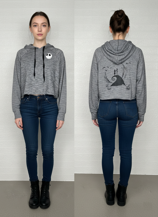 The Nightmare Before Christmas Cropped Hoodie M - Jack & Sally Graphic Top