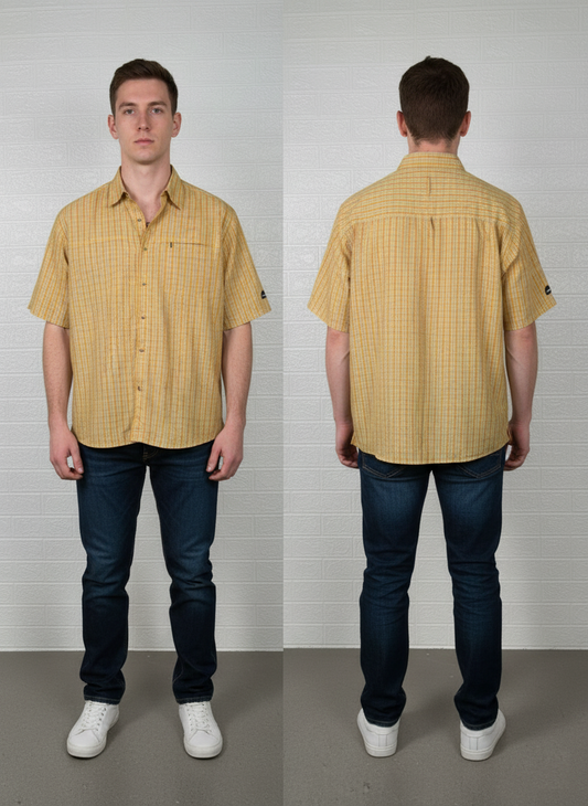 The North Face Plaid Shirt L/G - Yellow and Tan Short Sleeve Top