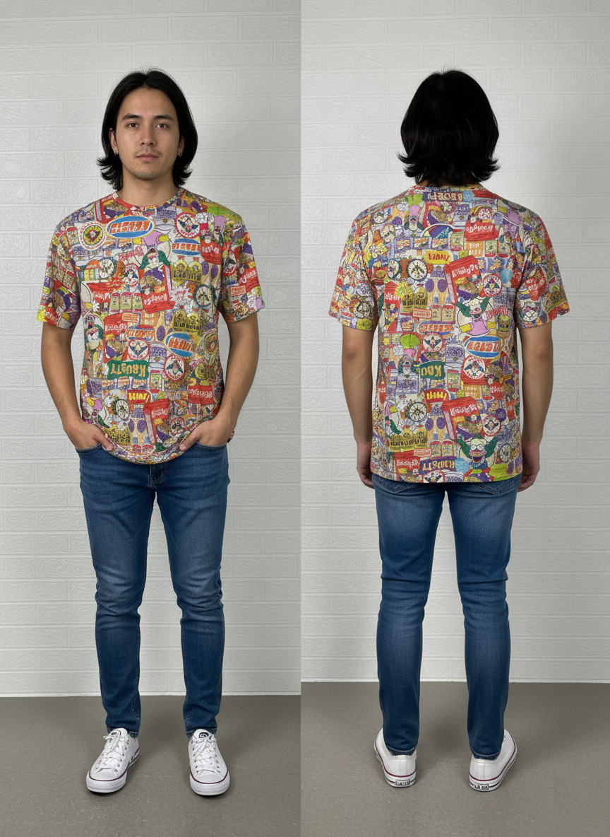 The Simpsons Krusty the Clown Graphic T-Shirt S - All-Over Print Cartoon Tee