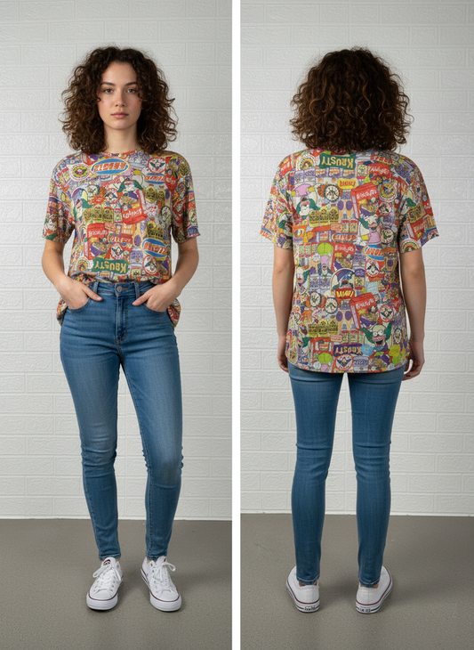 The Simpsons Krusty the Clown Graphic T-Shirt S - All-Over Print Cartoon Tee