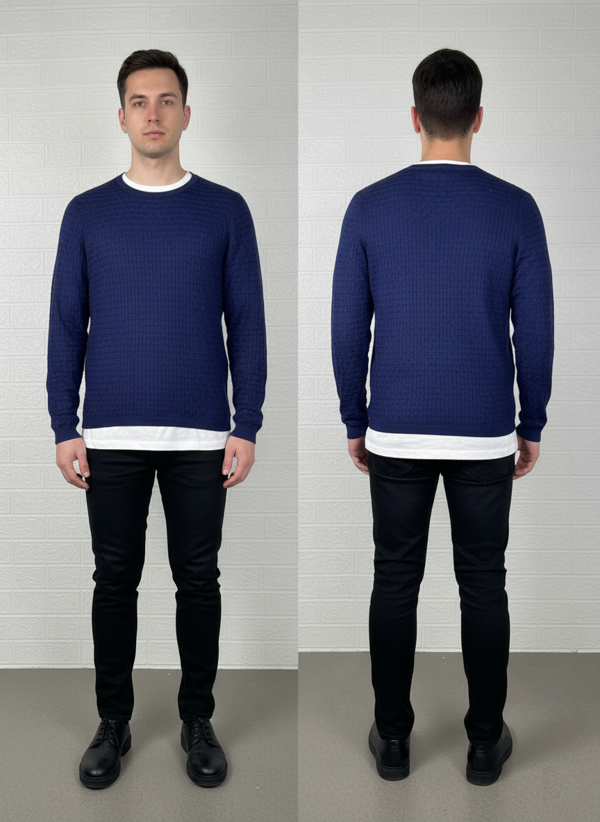 Tommy Hilfiger Blue Cable Knit V-Neck Sweater Large- Classic & Slim Fit Pullover