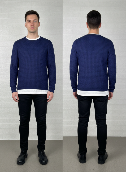 Tommy Hilfiger Blue Cable Knit V-Neck Sweater Large- Classic & Slim Fit Pullover