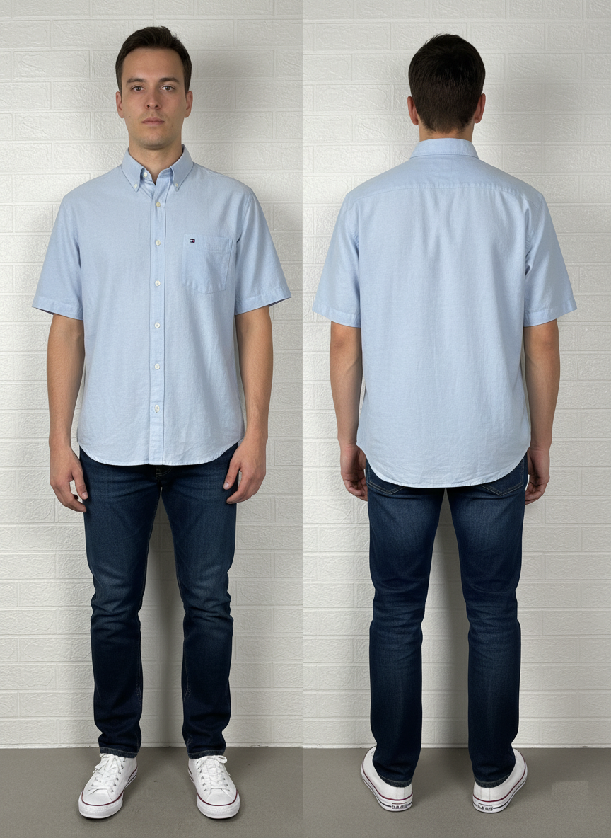 Tommy Hilfiger Men’s Half Sleeve Shirt – Light Blue, 3XL, Cotton Casual Wear