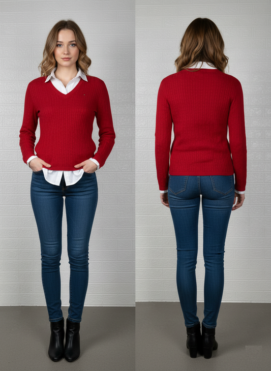 Tommy Hilfiger Mustard Red Cable Knit Sweater – Size S