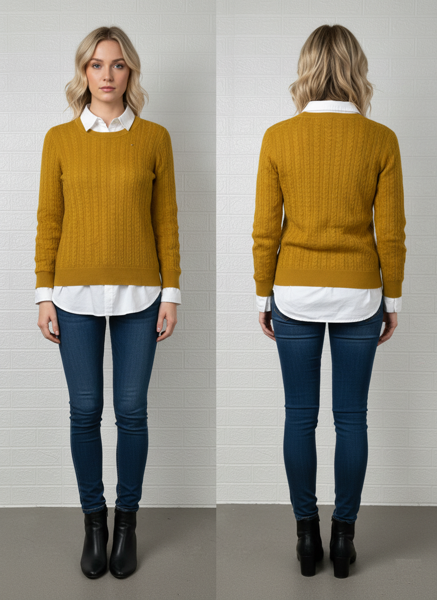 Tommy Hilfiger Mustard Yellow Cable Knit Sweater – Size M
