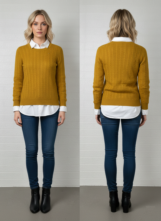Tommy Hilfiger Mustard Yellow Cable Knit Sweater – Size M