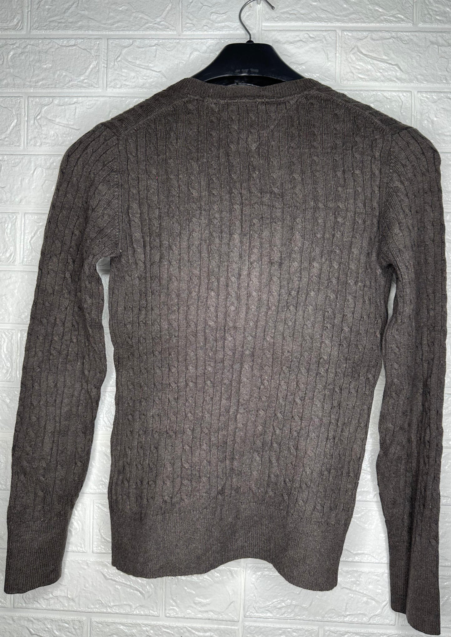 Tommy Hilfiger Brown Cable Knit V-Neck Sweater S - Classic & Slim Fit Pullover