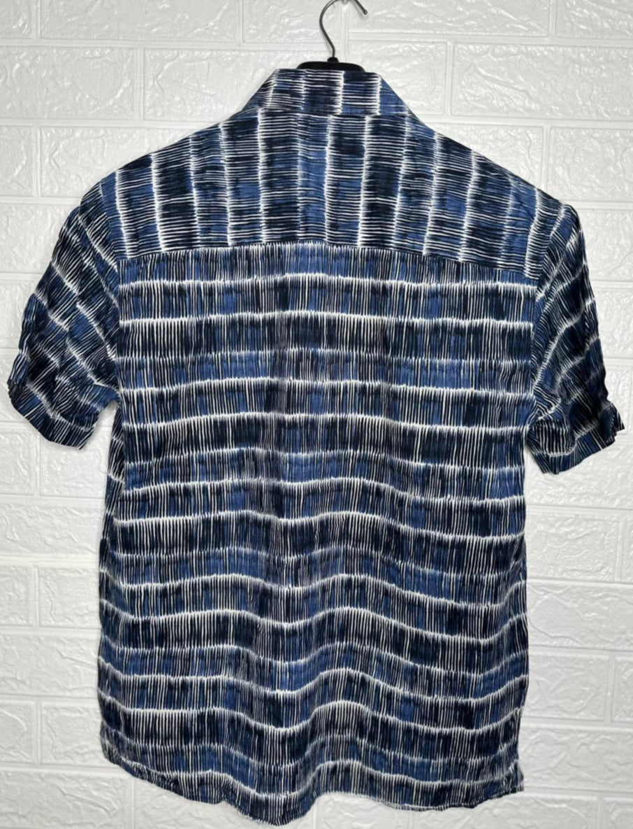 Topman Men’s Shirt – Blue Printed Short Sleeve Size Medium