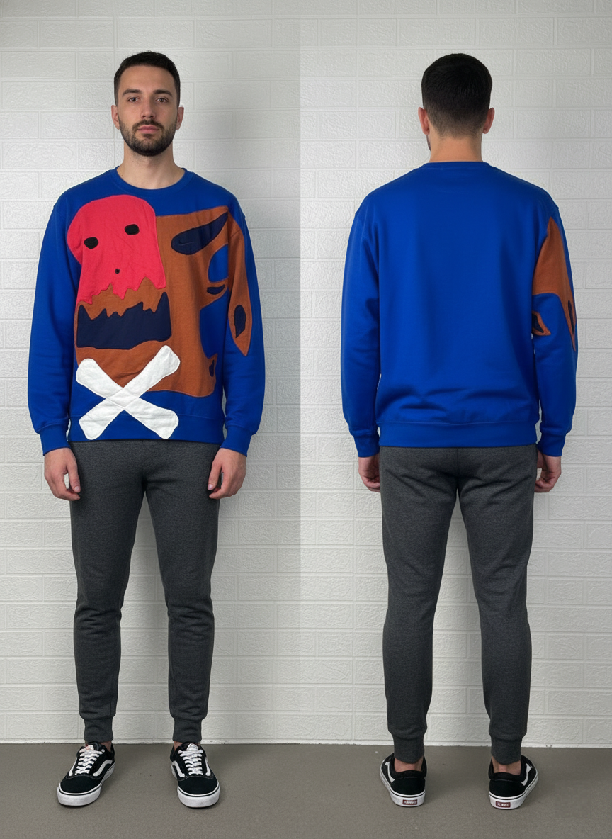 Upcycle Vintage Nike Graphic Sweatshirt – Bold Skull & Crossbones Abstract Design – Unisex Streetwear