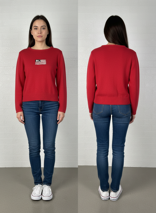 Vintage Polo Jeans Co. Ralph Lauren Flag Sweater | Women’s Size Large | Red Knit Sequin Pullover | Y2K Americana Style | RL USA Sweater