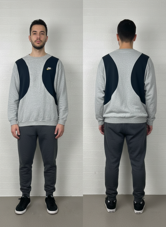 Vintage Upcycled Nike Sweatshirt – Grey & Black Color lock – Sizes S to XL