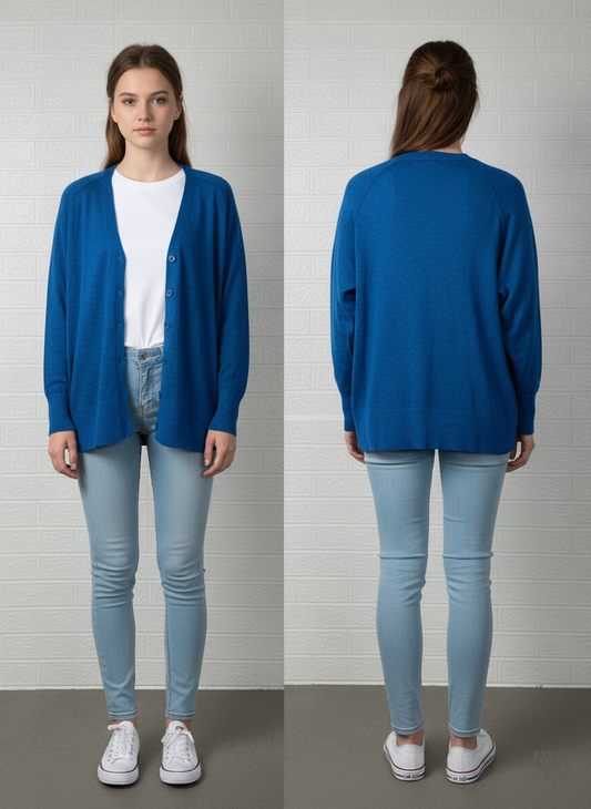 Zara Women's Gray Full-Button Sweater Blue– Small
