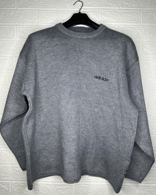 Adidas Knit Sweater – Grey with Black Sleeve Stripes – Size Large