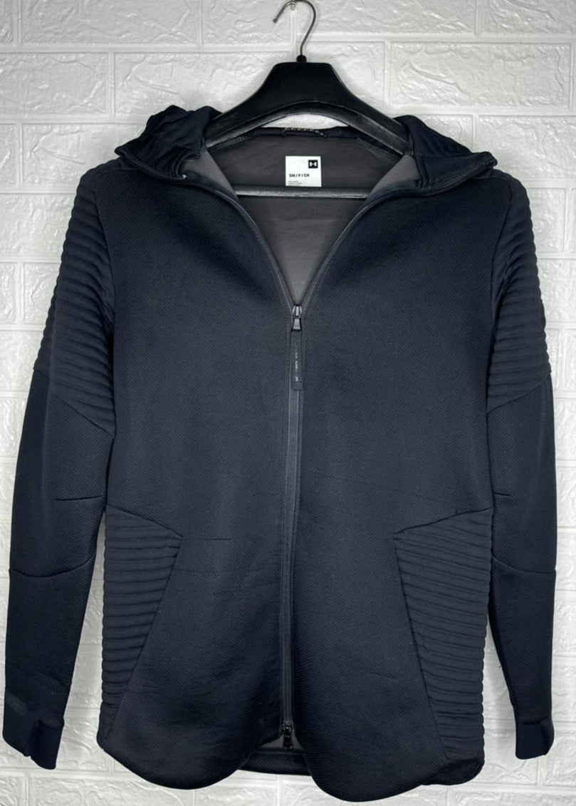 Under Armour Black Full-Zip Hoodie S/M - Textured Sportswear Jacket